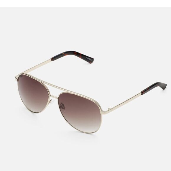 QUAY VIVIENNE Gold Brown Aviator Glasses Sunglasses w Case - Picture 2 of 11